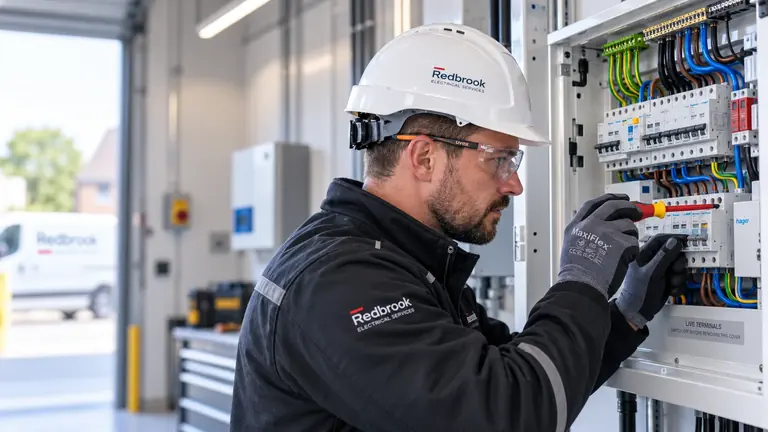 Professional electrician working on an electrical distribution board in Barnsley
