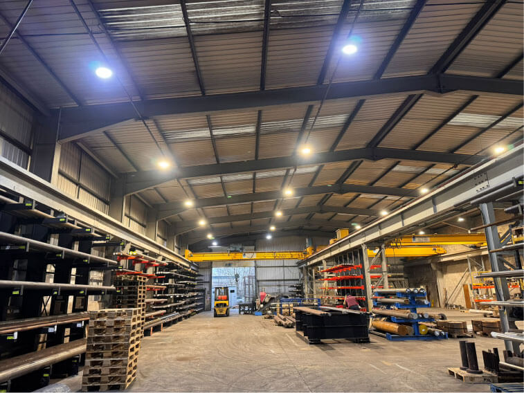 High bay lighting at a steel stockist Pressure Metals